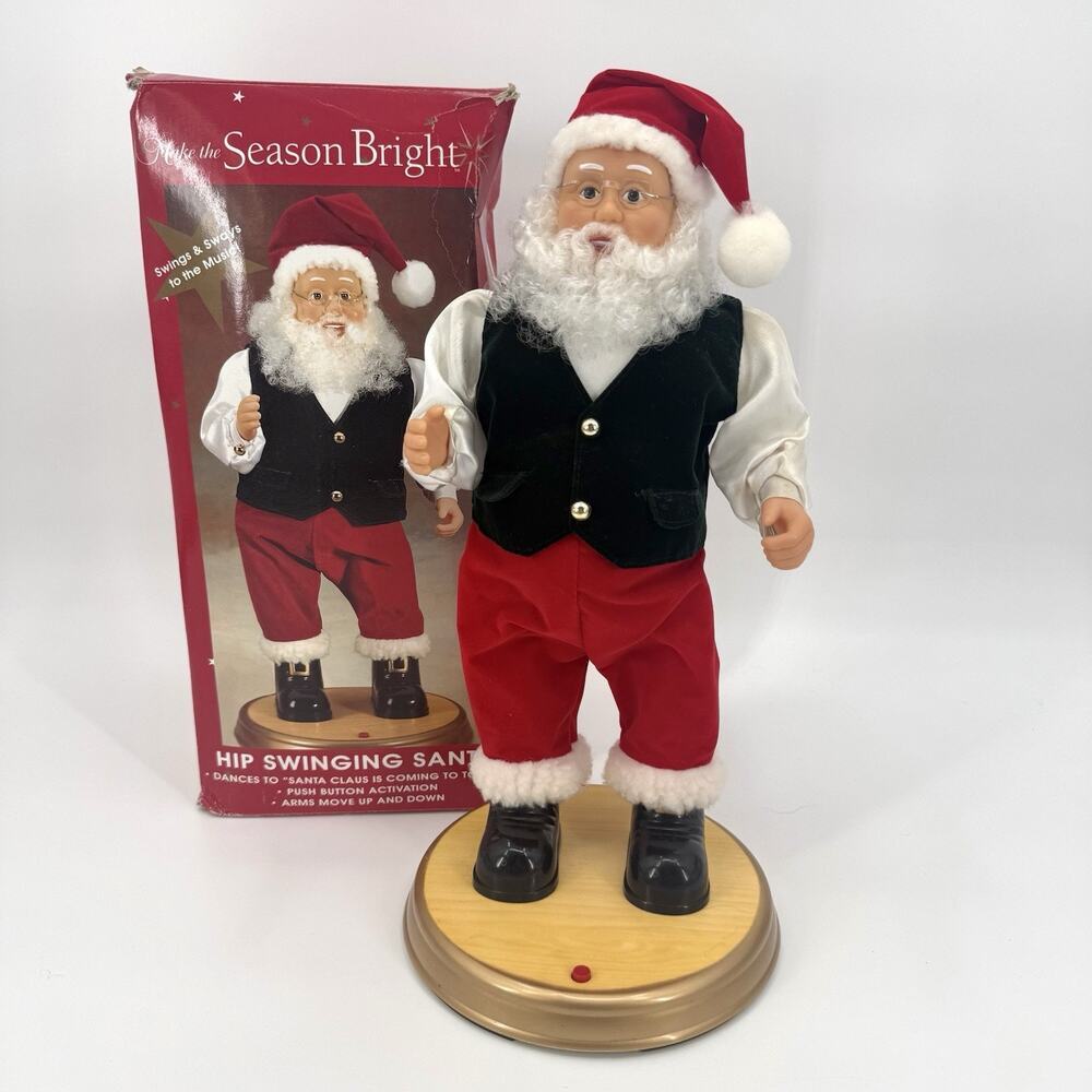 1998 Musical Hip Swinging Santa North Pole Productions Gemmy Industries With Box